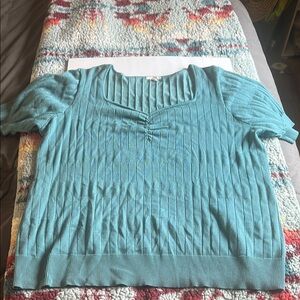 Maurices Teal Ribbed ruched sweater short sleeved 3x
